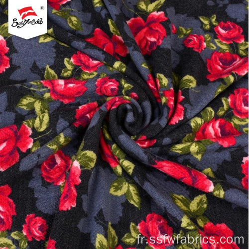 Tissu poly imprimé floral Lurex rayonne Spandex